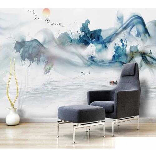 Self-Adhesive Wallpaper Chinese Ink Landscape Photo Wall Murals Living Room Study Background Wall Decor Waterproof 3D Stickers