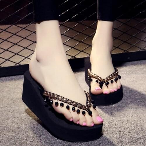 2021 Flip Flops Summer Bohemia Slippers New Fashion Womens Wedge Sandals Casual Beach Slippers DIY Shoes 7cm heel for holiday