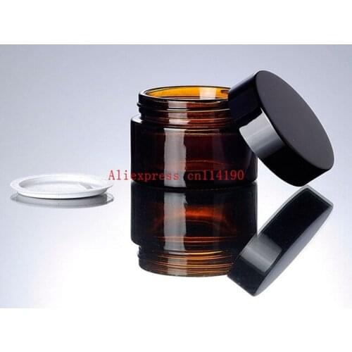 Hot sale 50G brown glass cream jar with black lid ,glass amber 50g cream jar Cosmetic Packaging , amber 50g glass Cosmetic Jar
