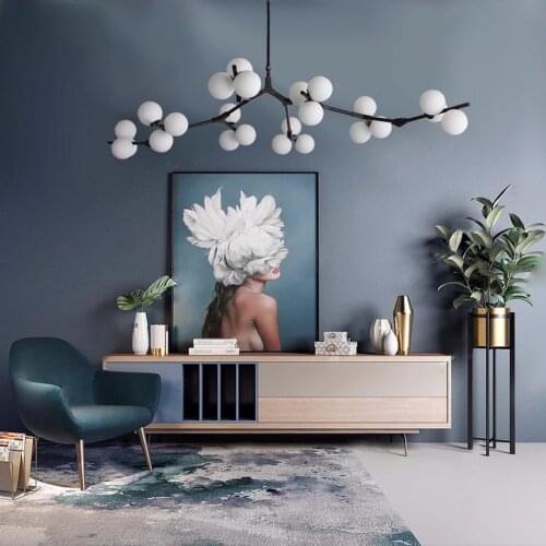 Post Modern Glass Balls LED Chandelier Black Gold Branches Style Ceiling Lamp Living Dining Room Bedroom Lighting Fixtures