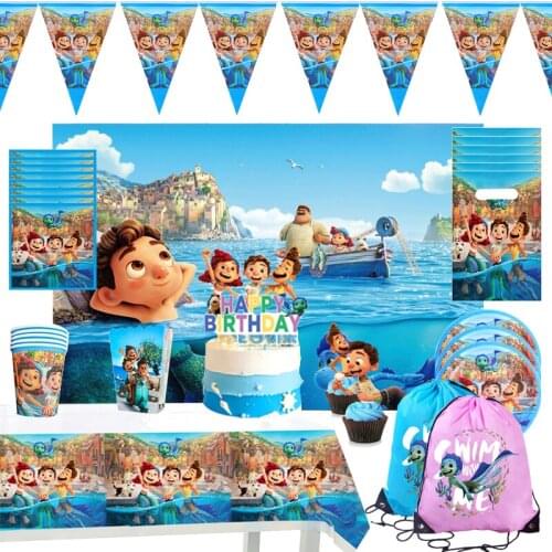 Disney Pixar Luca Birthday Party Supplies Childrens Days Balloons Cake Decoration Paper Cup Napkins Disposable Dinnerware Set
