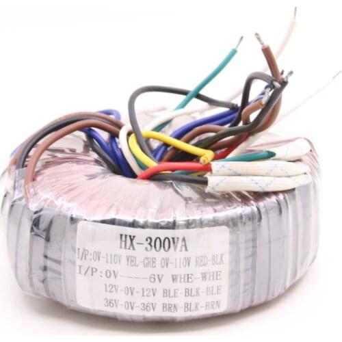 High Quality Pure Copper Transformer High-power 300W 220VAC Toroid Transformer For Audio Amplifier 36V-0-36V 12V-0-12V + 6V
