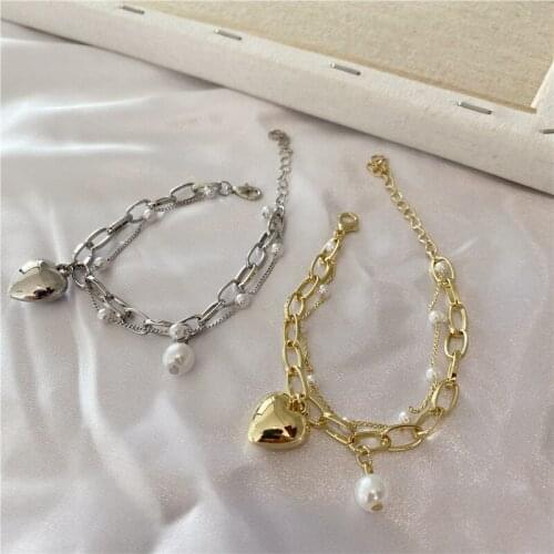 Vintage Pearl Double Layer Bracelet For Women Korean Female Flower Pearl Bangles Bracelet Charms Fashion Couple Jewelry