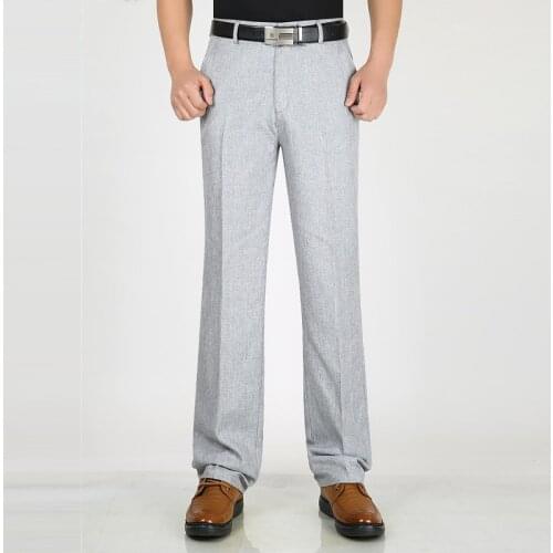 2020 Summer Thin Casual Pants Middle-aged Mens Business Casual Pants High Waist Loose Straight Dad Long Trousers Size 29-42 Flat