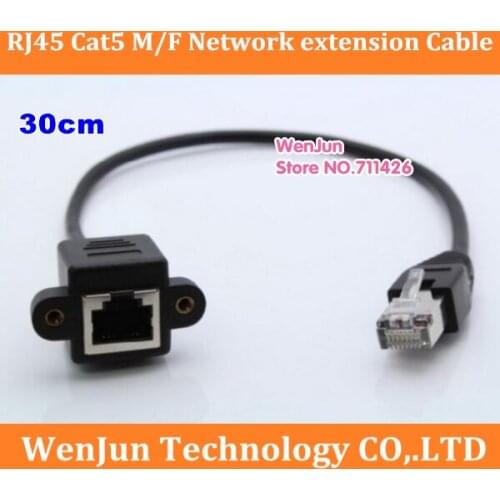 30cm/60cm/1M Screw Lock panel mount RJ-45 RJ45 Cat5 male to female m/f Ethernet Network extension Cable cord + screws