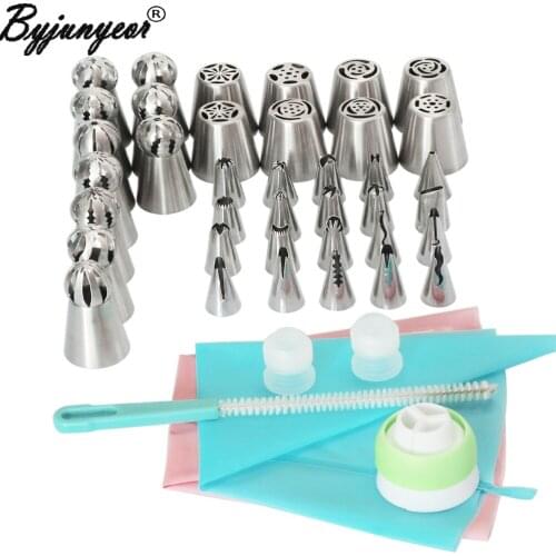 44pcs Russian Piping Tips Stainless Steel Nozzles Baking Pastry Tools Piping Bag and Nozzles Pastry Bag Stencils CS111