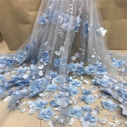 5yards/lot) very beautiful French net lace fabric with goreous 3D flowers and beads African tulle lace for party dress FCC008