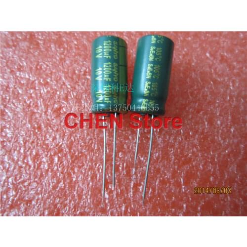 50PCS SANYO AX 10V1200UF 10X20MM Green gold 1200UF 10V high frequency electrolytic capacitor 1200uF/10V DIY 105 Degree