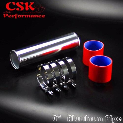 76mm 3" Aluminum Turbo Intercooler Pipe Piping Tubing + silicon hose + t bolt clamps kits RED