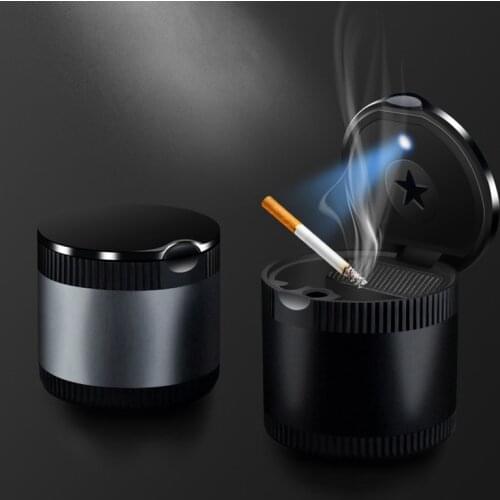 Car Ashtray Portable Blue LED Garbage Mini Storage Cup Container Cigar Ash Cup Holder with Lid Smokeless Ashtray