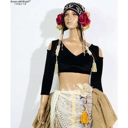 Velvet Fat Chance Tribal Choli Belly Dance Drop Long Sleeve Top FA18 22