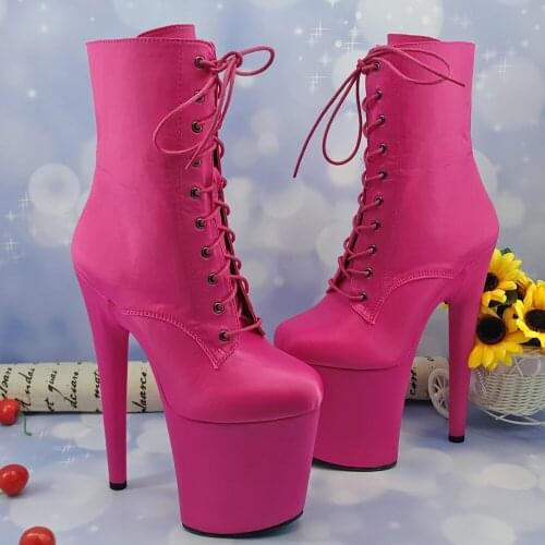 Leecabe 8inch/20CM heels' Pole dancing boot with satin materials covered High Heel platform Boots closed toe Pole Dance boot