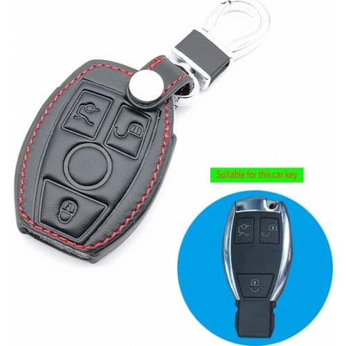 Genuine Leather Key Fob Case Cover for Mercedes Benz CLS CLA Class SLK AMG GL R A B C S 3 Buttons Remote Control Holder
