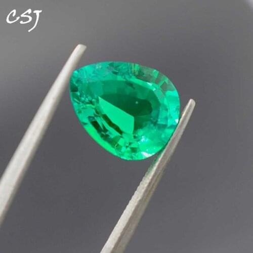 CSJ Lab Created Colombia Emerald "CCE" Loose Gemstone Pear 10*12mm for Ring Fine Jewelry