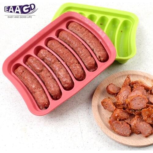 DIY Sausage Making Mold Silicone Burger Hot Dog Maker Mould With 6 Cavity Patty Makers Microwave Oven Safe Gadgets
