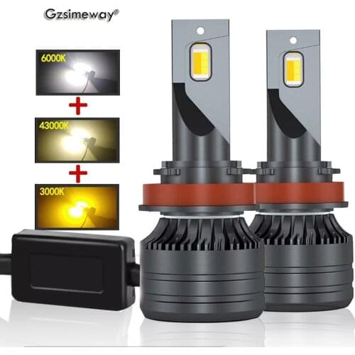 H11 LED H7 H4 Car Headlight Bulb 20000LM HB3 9005 9006 HB4 H1 H3 HIR2 880 Tricolor 6000K 3000K 4300K Auto Fog Lights Lamp 12V