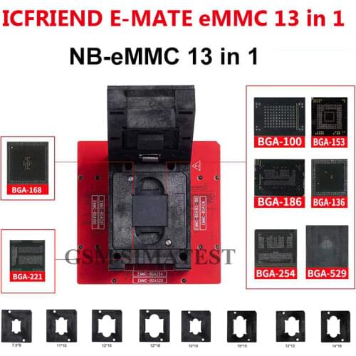 MOORC E-MATE X SOCKET E MATE PRO BOX EMMC BGA 13 IN 1 SUPPORT 100 136 168 153 169 162 186 221 529 254 Easy Jtag Plus Box