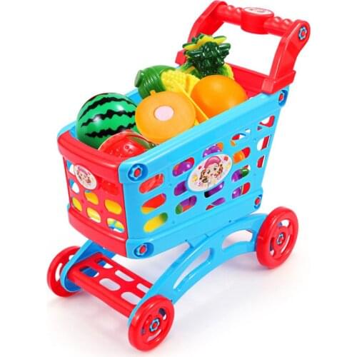 Simulation Supermarket Shopping Cart Pretend Play Toy Mini Plastic Trolley Play Toy Gift for Children Play Role in Pretend Game