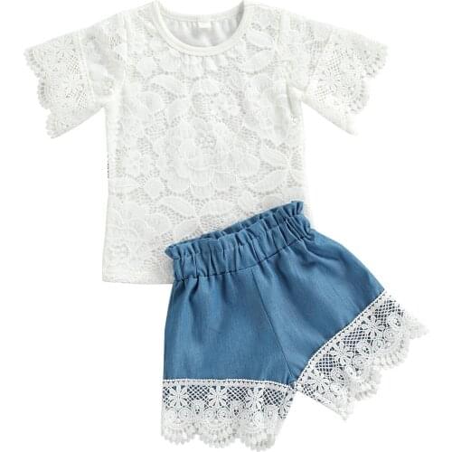 Girls Clothing Sets New Summer Short Sleeve Lace T-shirt+Denim Shorts 2Pcs for Kids Clothing Sets Baby Clothes Outfits