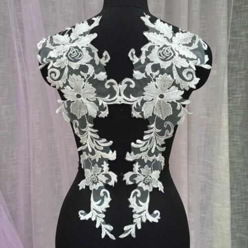 Lace Applique long Medallions lace Piece mirror Lace Embroidery Applique Lace flowers pairs