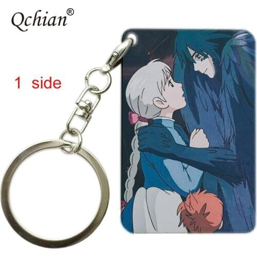 Cartoon Howls Moving Castle Cosplay Art Pattern Keychain wooden Fashion Car Key Ring Jewelery kids gift office decoration