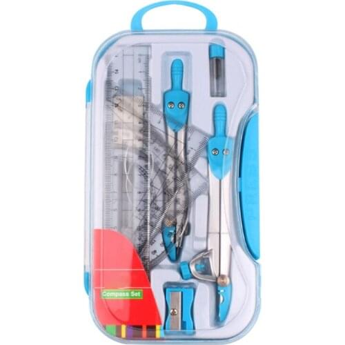 Set of 10 Metal Compass Geometry Precision Tool Set Multi-purpose Rulers Protractors Kit Students Math Drafting Tool