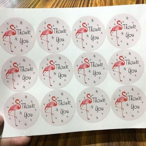 120pcs/lot Kawaii Stickers Flamingo 'Thank you' Round Seal Sticker DIY Envelope Diary Handmade Gift Decoartion Label Sticker