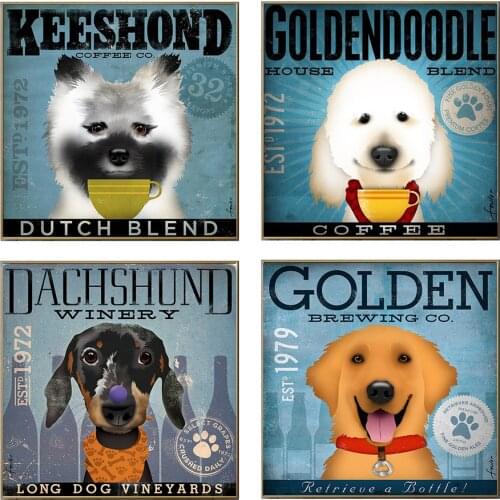 Wall Art Retro Dog Wall Pictures for Living Room Home Decor Vintage Posters Animals Wall Prints Cuadros Decoracion Salon