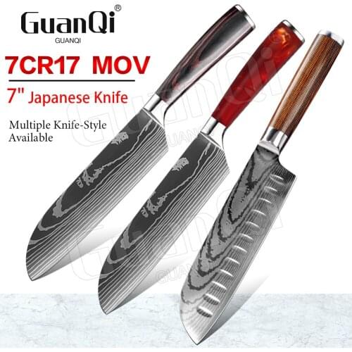 7 Inch Kitchen Damascus Japanese Chef Knives High Carbon Stainless Steel Cleaver Vegetable Santoku Knives Utility Slicing Tools