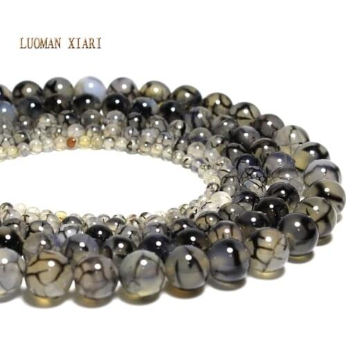 Wholesale Natural Stone Beads For Jewelry Making Black White Texture Agat Chalcedon Beads Diy Bracelet Necklace 6/8/10/12mm