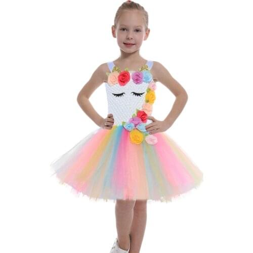 Pastel Rainbow Unicorn Dress for Kids Girl Tutu Dress Baby Birthday Party Dresses Teenager Girls Dance Dress Ball Gown 2-10 Year