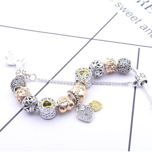 Anniversary gift new love pendant inlaid zircon bright heart lock DIY personality bracelet simple Korean love pendant bracelet