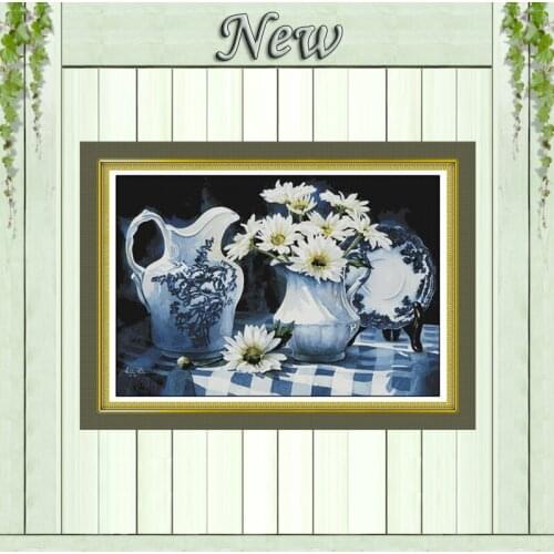 Charm of porcelain and flowers Drawing 11CT counted printed on Canvas DMC 14CT Cross Stitch diy Embroidery kits Needlework Sets