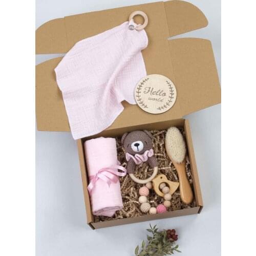 Baby New Born Gift Box Handmade Organic Rattle Teether Blanket Mouth Wipes Special Babies 6 Pcs Mother Birth Hospital Gift sets