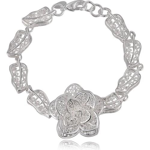 Popular factory wholesale Beautiful fashion silver color charm flower bracelets for women Good quality Gorgeous jewelry H244