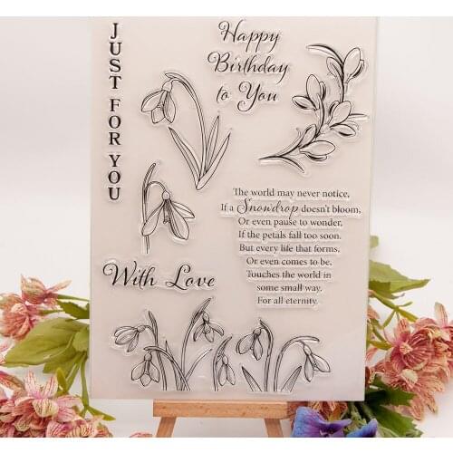 Happy Birthday Leaves Clear Stamp Transparent Silicone Seal for DIY Scrapbooking Card Making Photo Album Decor Crafts Gift