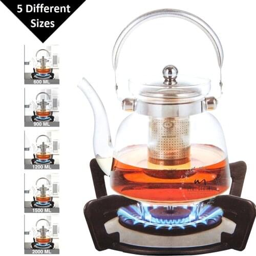 Glass Teapot Heat Resistant Stainless Steel Infuser Heated Tea Pot Good Clear Kettle Filter Baskets Borcam 5 Different Sizes