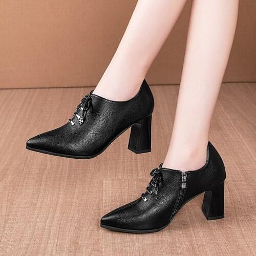 Deep mouth single shoes women spring and autumn new pointed high heels fashion thick heel buckle fashion womens shoes