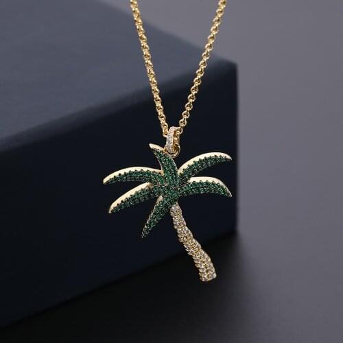 UMGODLY Brand Coconut Tree Necklace Fashion Full Green Cubic Zirconia Charm Sea Style Pendant Women Party Jewelry New Arrival