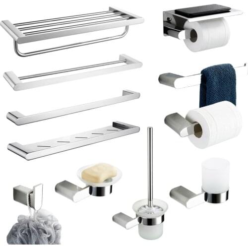 Mirror Chrome Polished Bathroom Accessories Hardware Set Towel Bar Rail Towel Rack Paper Holder Robe Hook Soap Dish Toilet Brush