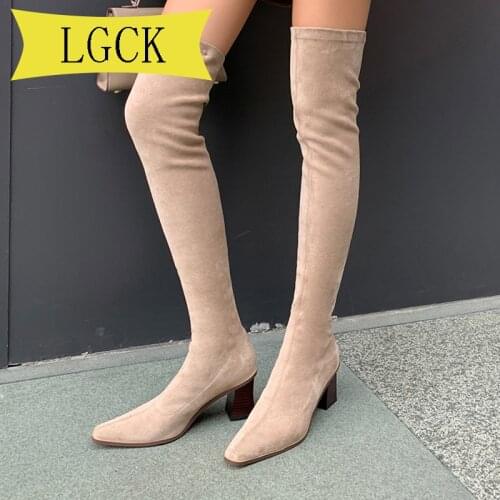 Plus Size 34-43 Winter Over The Knee Boots Women Stretch Fabric Women Thigh High Sexy Woman Shoes Elastic Fabric Feminina Boots