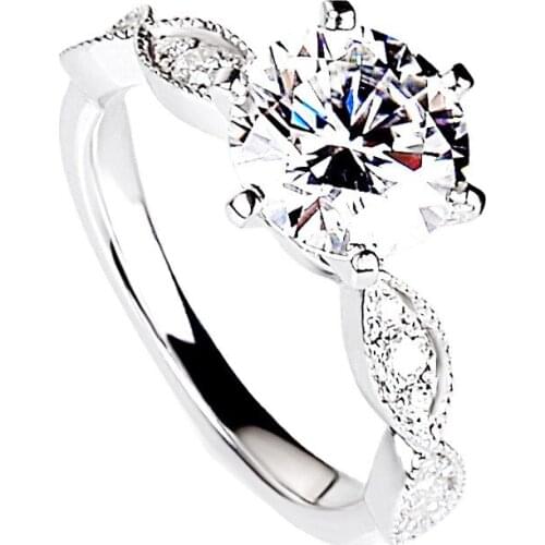 Round Diamond Gene Shape Ring Setting 925 Sterling Silver Women Luxury Engagement Exquisite Wedding Elegant Anniversary Gift