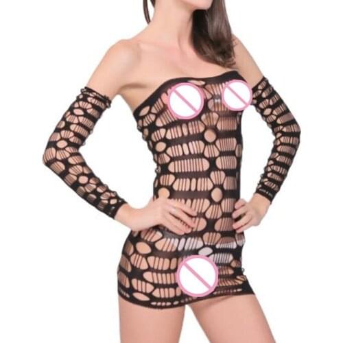 Women Lingerie Sexy Sleepwear Lady Underwear Sex Babydoll Chemise Female Erotic Dress Fishnet Clothing Sexy Costumes with Glove