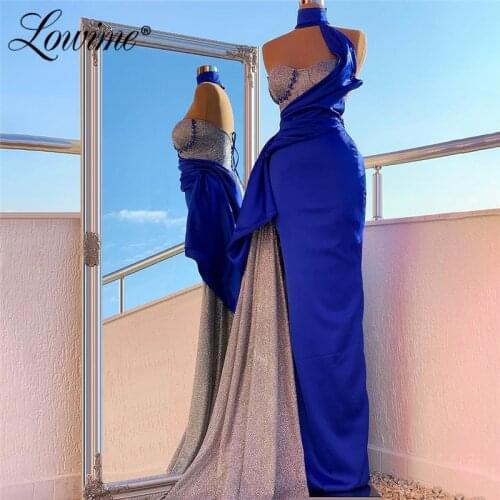 Special Design Blue Evening Gown Long Arabic Evening Dresses 2020 Custom Dubai Women Lady Party Dress Sexy Celebrity Prom Dress