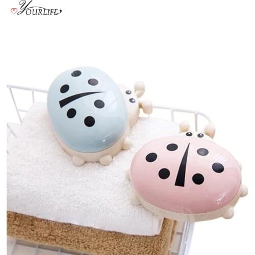 OYOURLIFE 1pc Cute Cartoon Ladybug Soap Box Portable Travel Soap Dish Organizer Kids Bathroom Soap Holder Bathroom Accessories