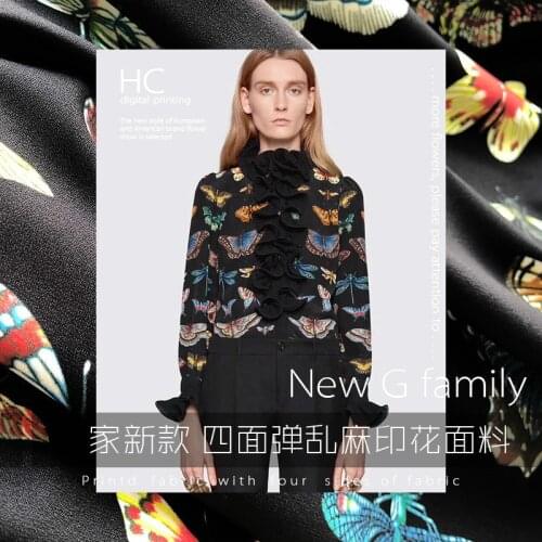145 cm wide 4-way stretch crepe fabric butterfly printed fabric meter shirt dress handmade DIY fabric wholesale cloth