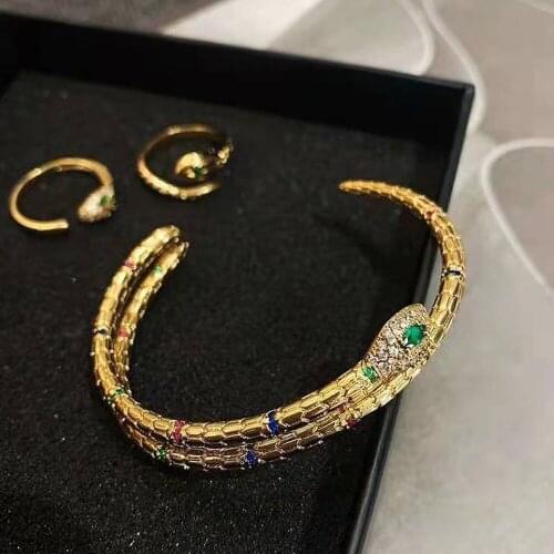 2021 Popular Viper Snake Opening Bracelet Copper Plated Gold Cubic Zircon Cuff Snake Bangle Women Girl Gift Jewelry Dropshipping
