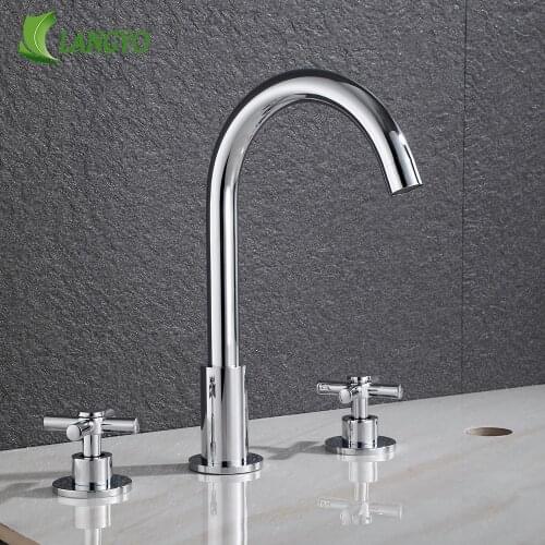 LANGYO 3PCS Gold/Chrome Bathtub Faucet Bathroom Water Mixers Bathroom Tap Washbasin Creative Faucet With Double Handle