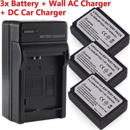 3X BP-1030 Battery + Charger for Samsung BP1030 EDBP1030 NX1000 NX1100 NX2000 NX2020 BP1130 EDBP1130 NX300M NX310 NX500