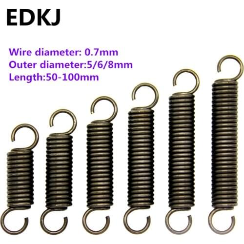 5pcs Stretch spring 65 manganese Spring stretch with hook small pull spring 1.0 series 5-15mm long 50/60/80/90/100MM high
